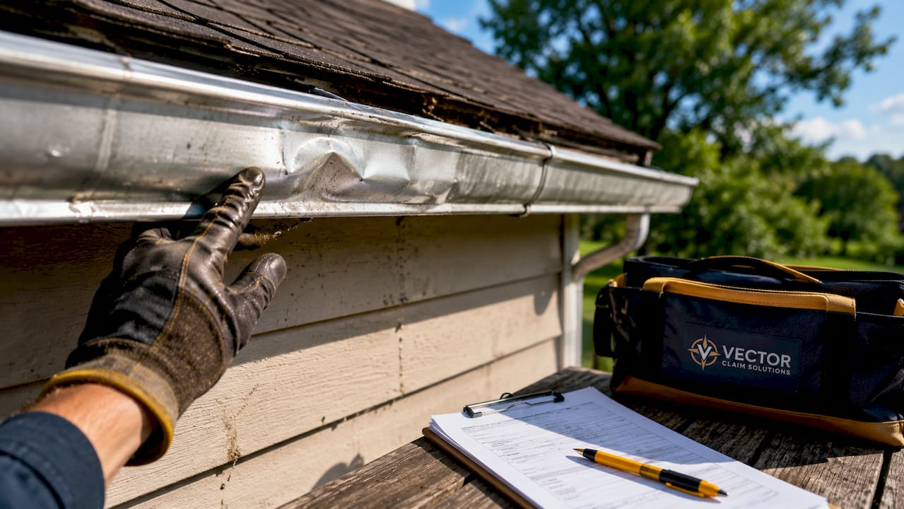 Photographing damaged gutter for insurance claim