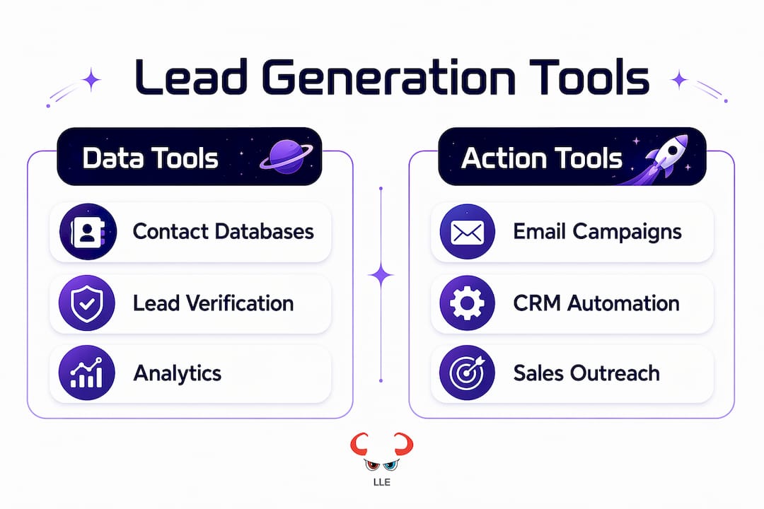 Comparative infographic of lead generation tools categories