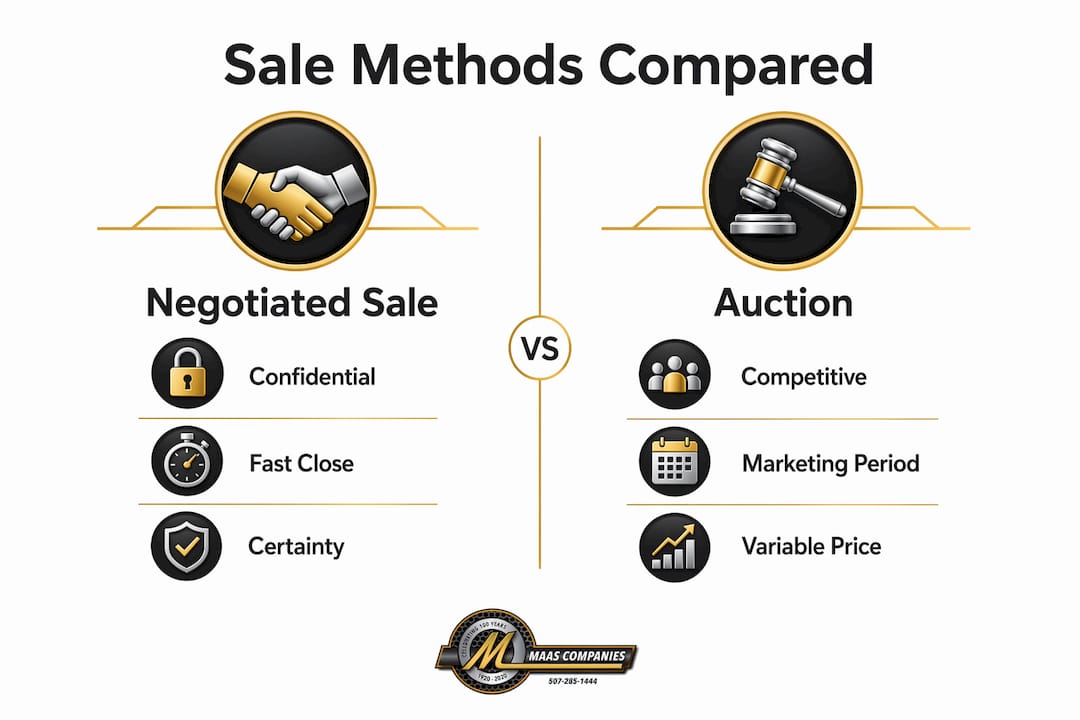 Infographic comparing negotiated sale and auction features