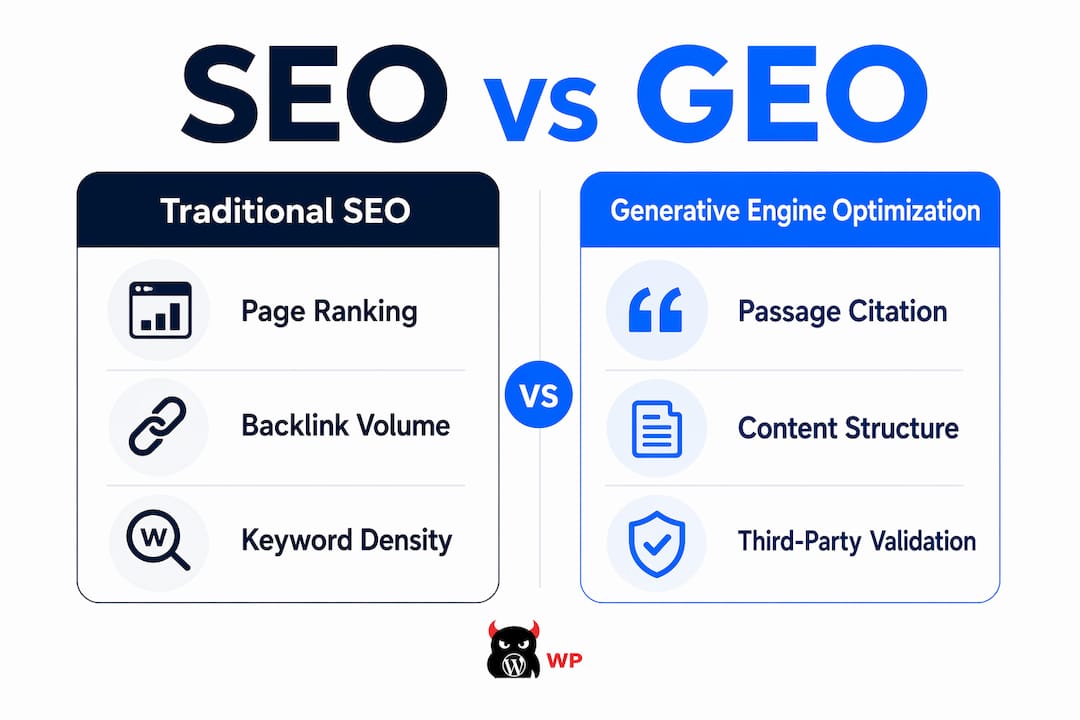 Infographic comparing traditional SEO and generative engine optimization