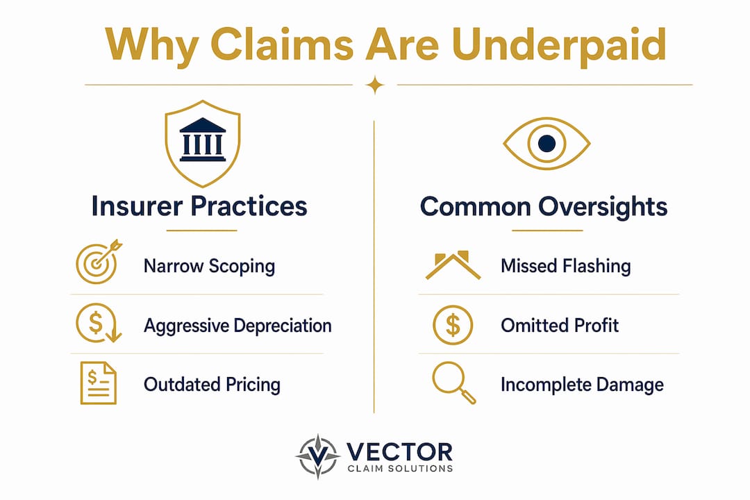 Infographic comparing reasons for storm claim underpayment