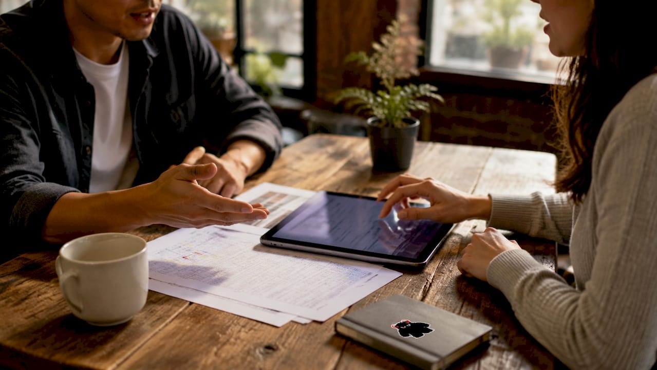 Hands verifying wallet ownership with documents and tablet