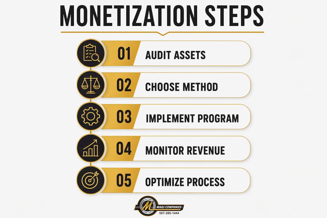 Infographic illustrating equipment monetization steps