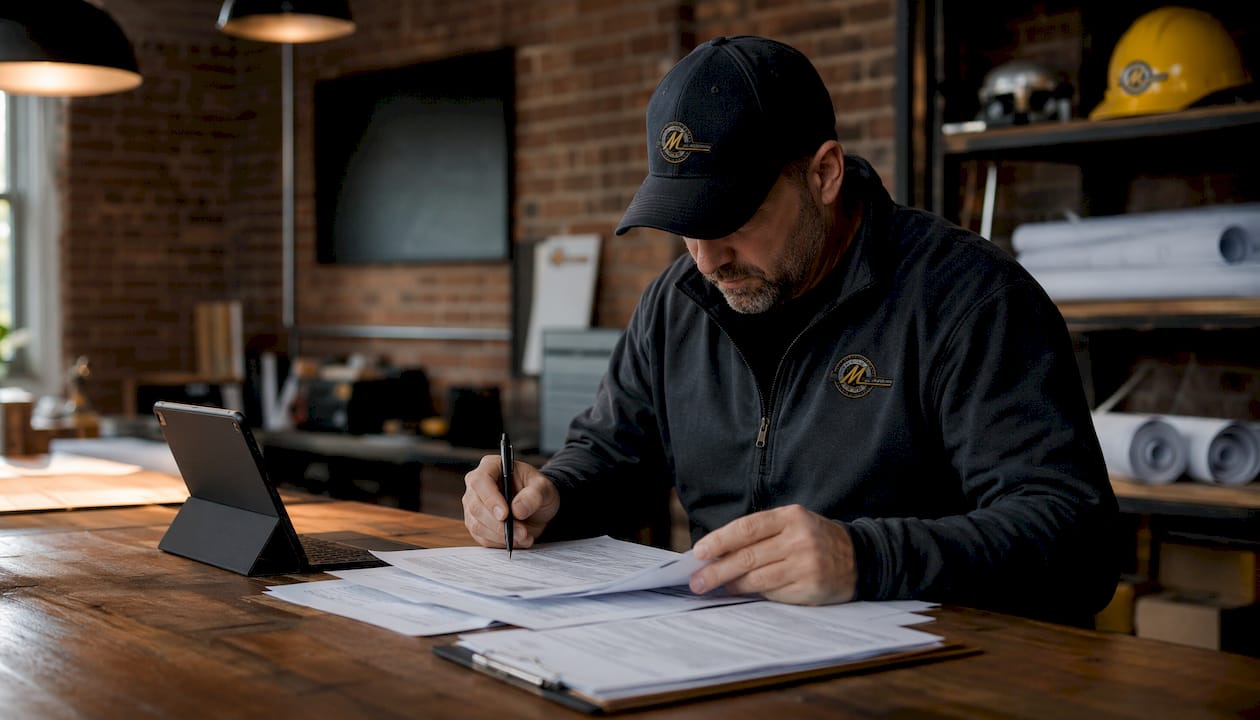 Engineer reviewing plant asset documents