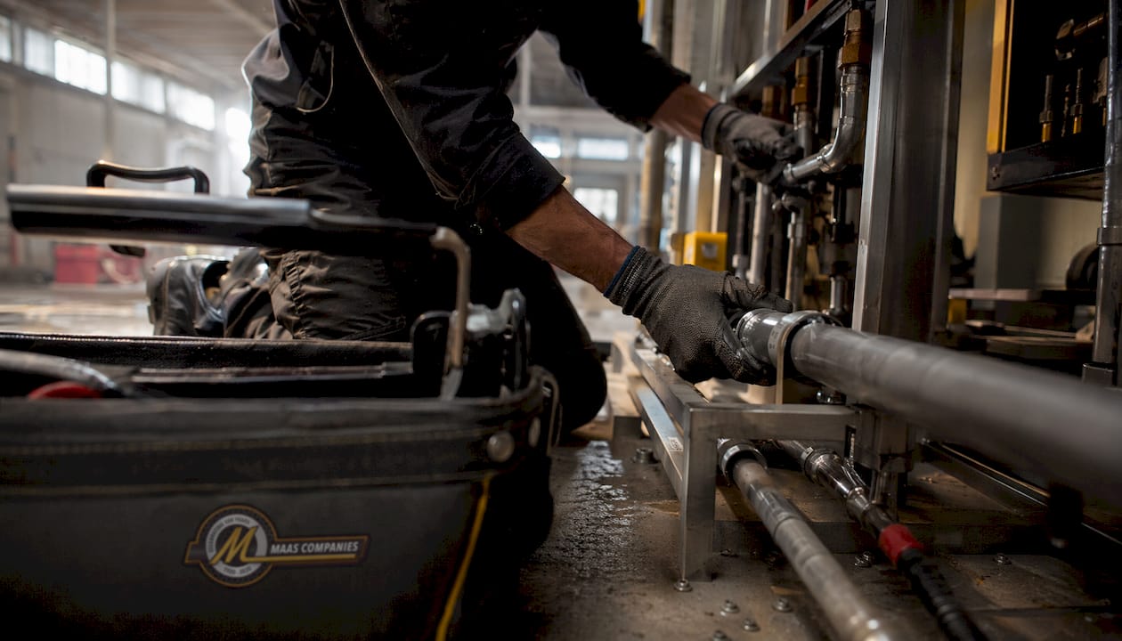 Close-up of plant equipment installation work