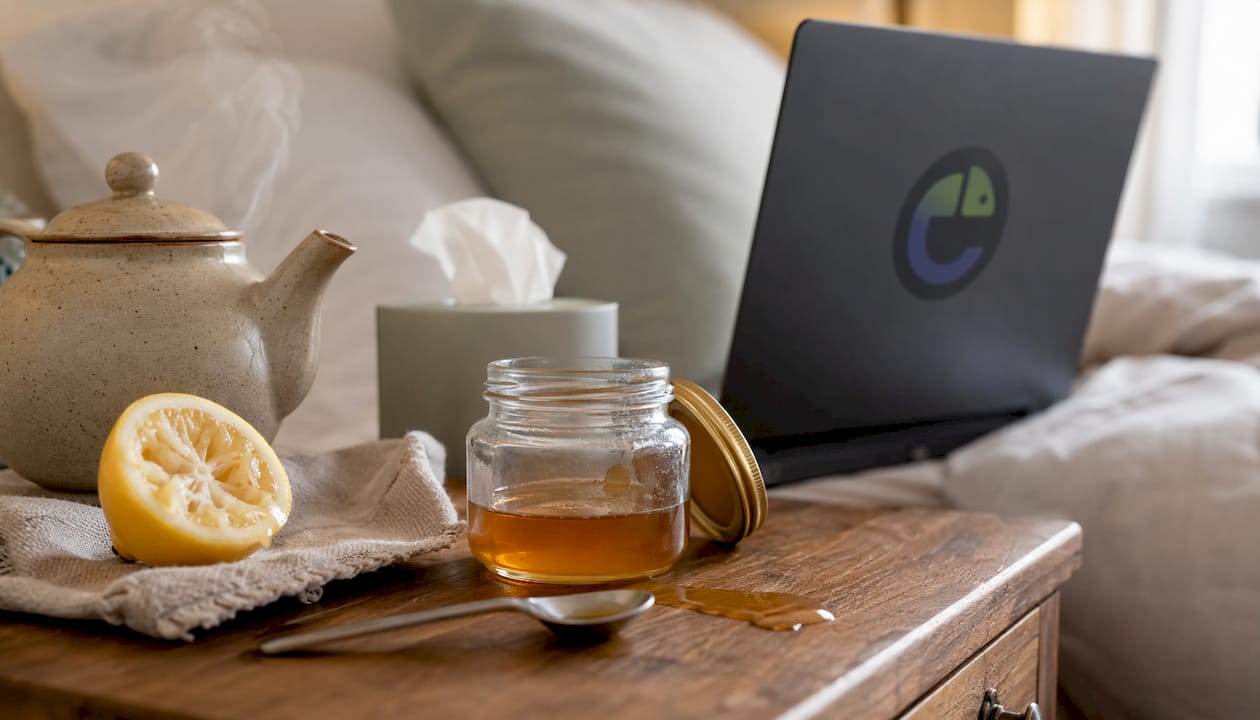 Natural sore throat remedies on kitchen counter