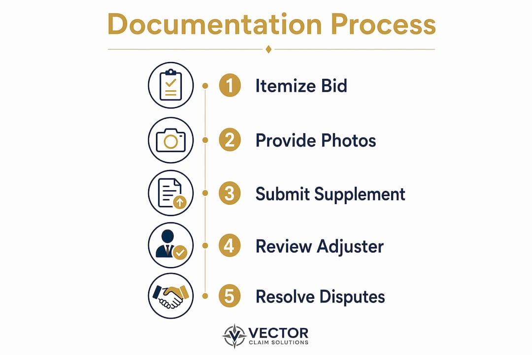 Vertical flow infographic of insurance documentation steps