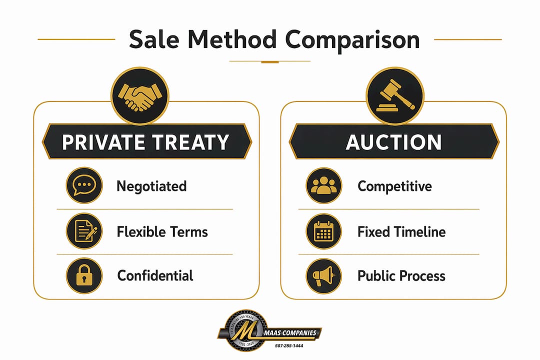 Infographic comparing private treaty and auction sales