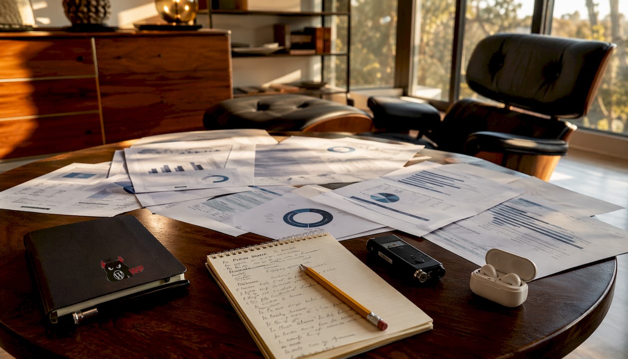 Round table with reports and analytics tools