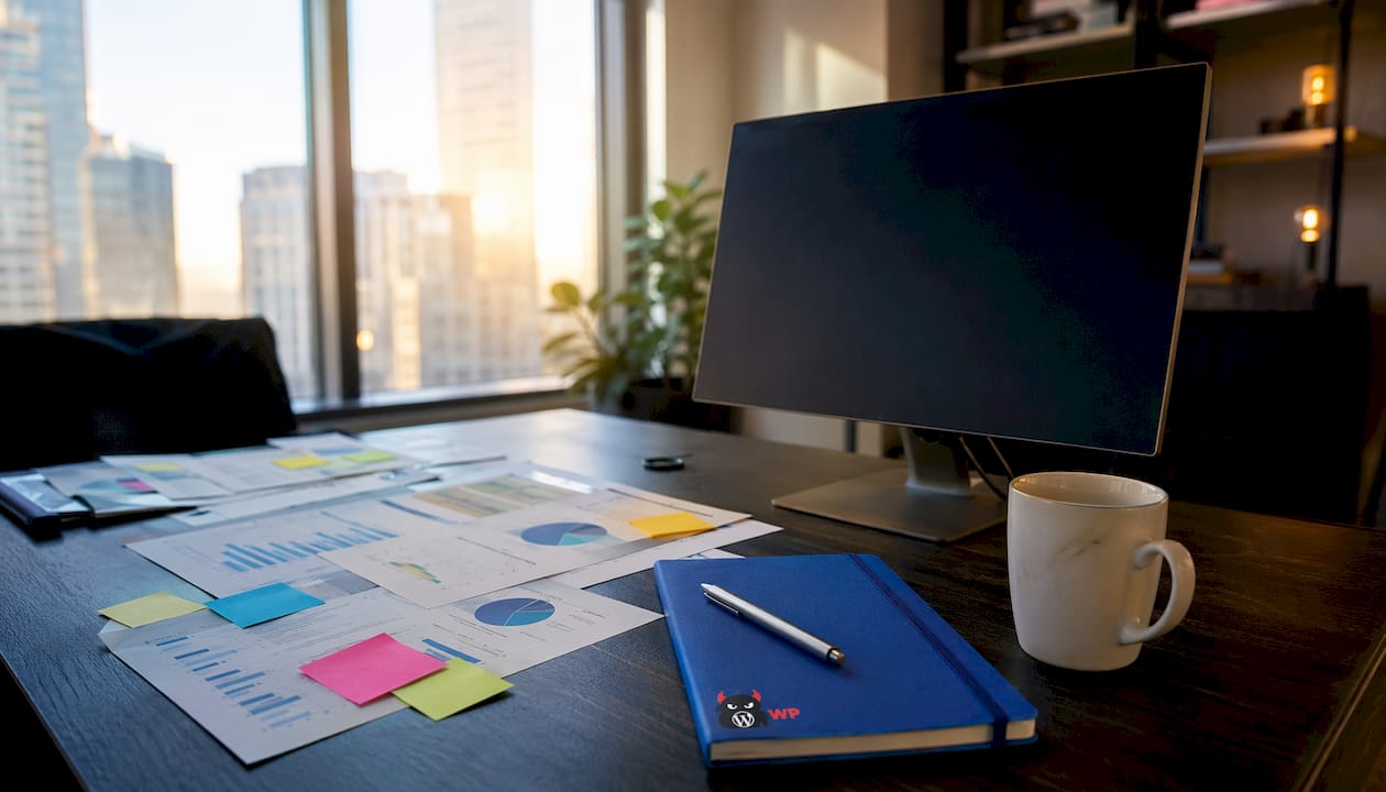 Dark touchscreen monitor and business papers