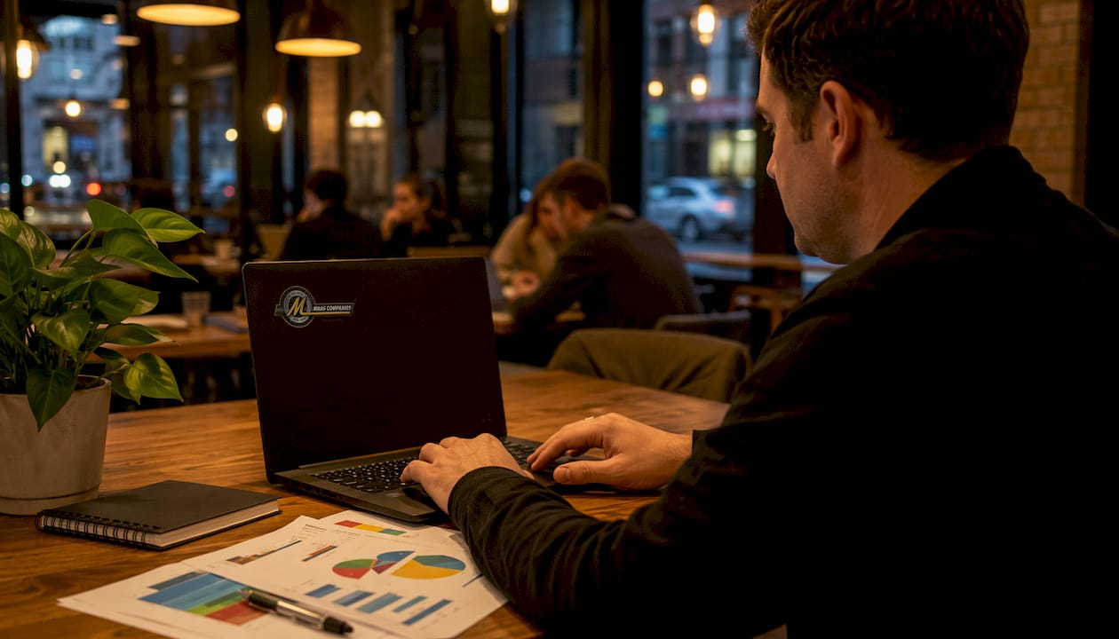 Hand typing on laptop keyboard in office setting