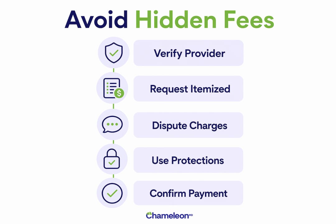Infographic outlining steps to avoid hidden healthcare fees