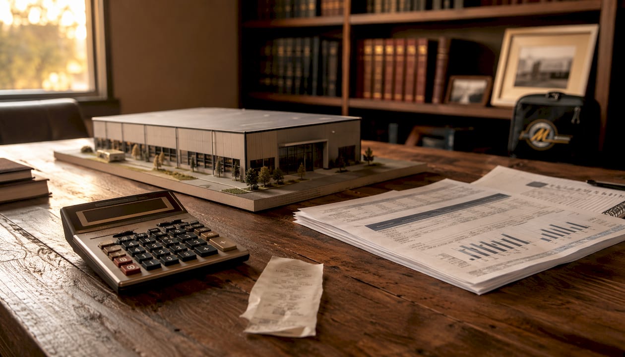 Close-up of property valuation tools and model