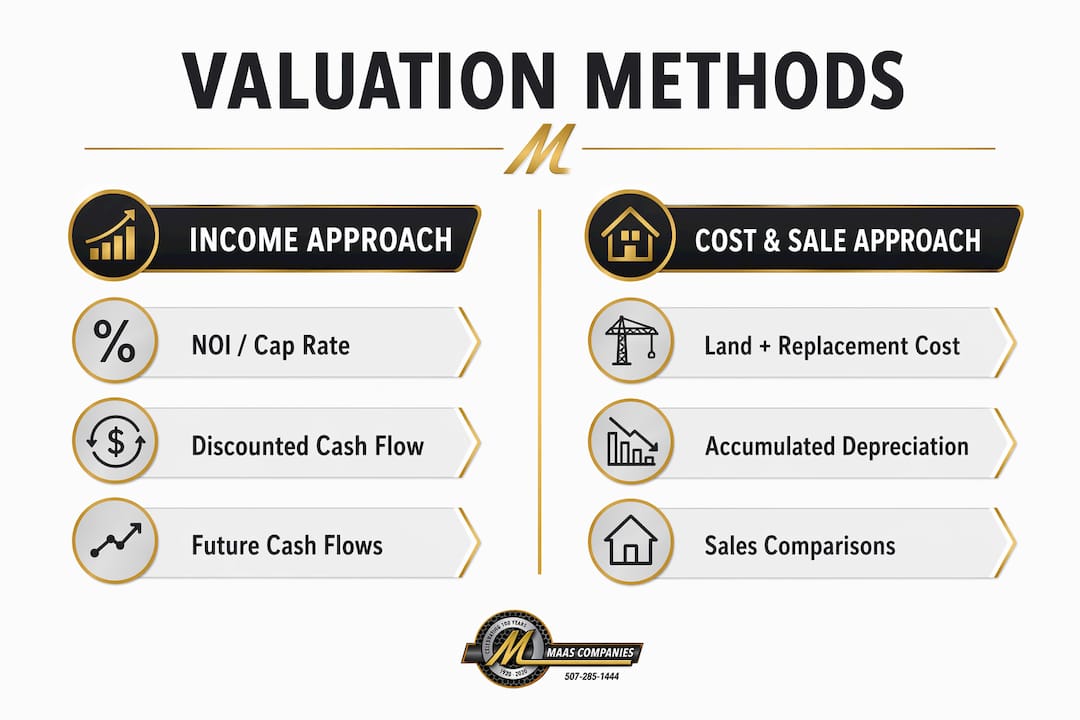 Infographic comparing commercial property valuation methods