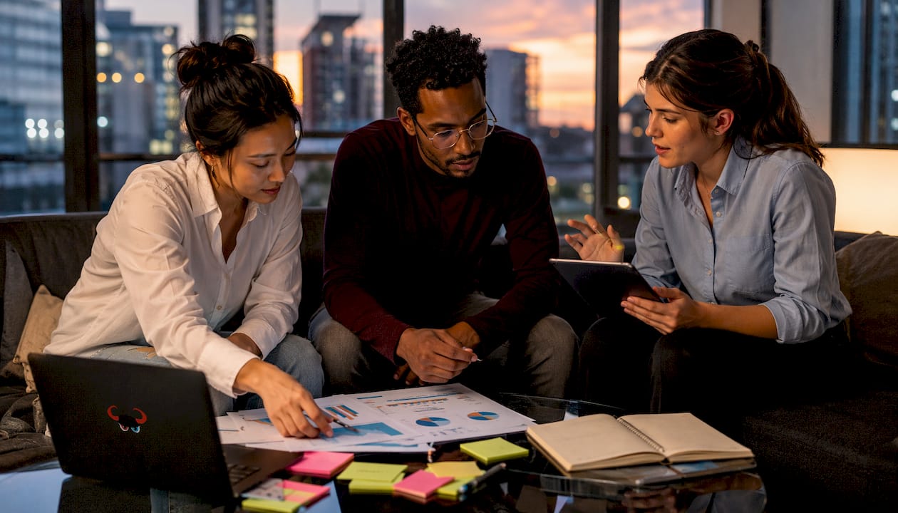 Team discussing ad auction metrics