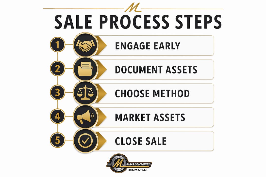 Infographic illustrating commercial asset sale steps