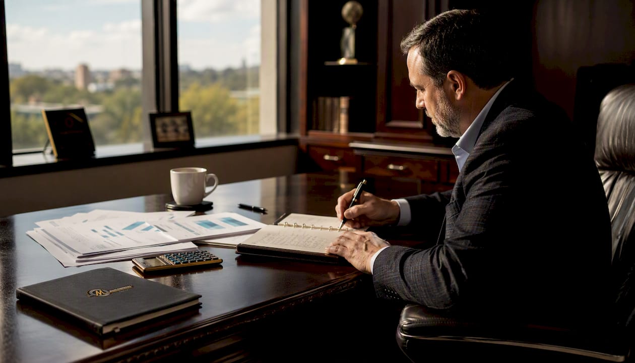 Overhead view of bankruptcy asset planning desk