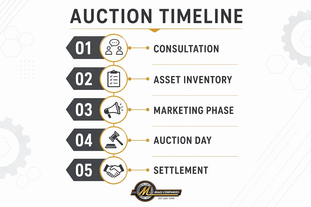 Infographic illustrating auction timeline steps