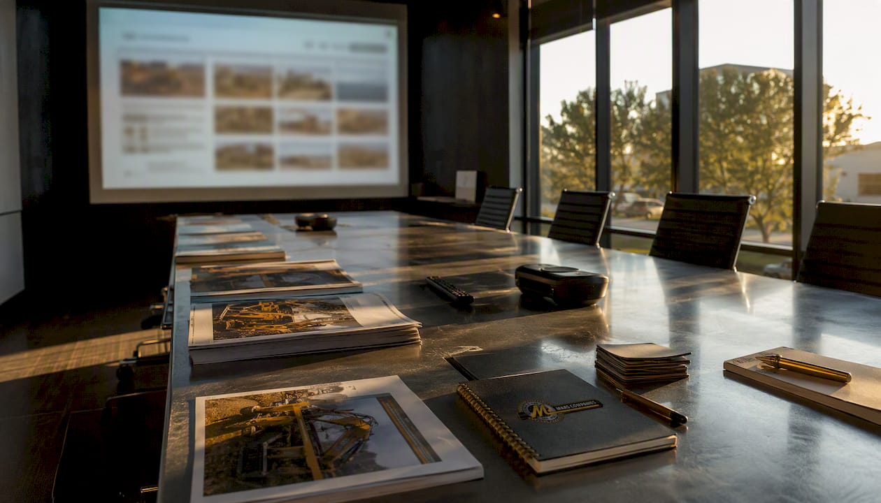 Corporate auction room with bidding setup