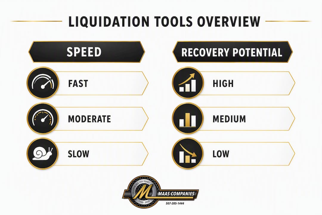 Comparative infographic of liquidation tool speed versus recovery