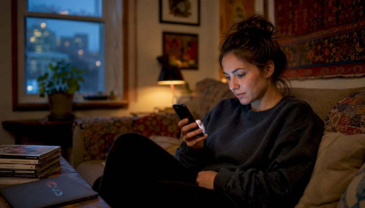 Woman browsing social media on smartphone