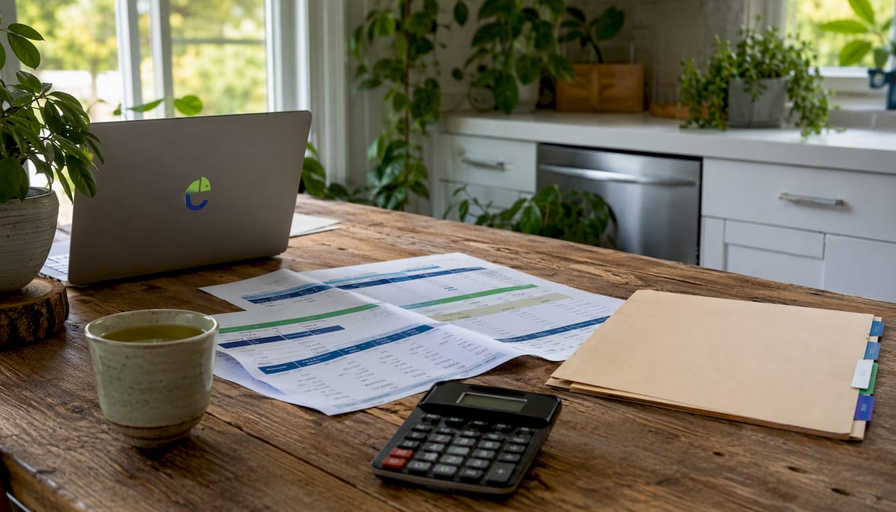 Overhead view of employer insurance cost spreadsheets