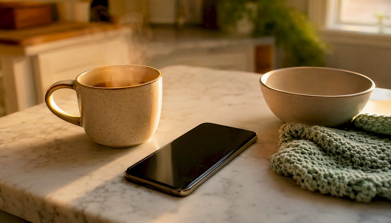 Smartphone on table ready for telehealth use