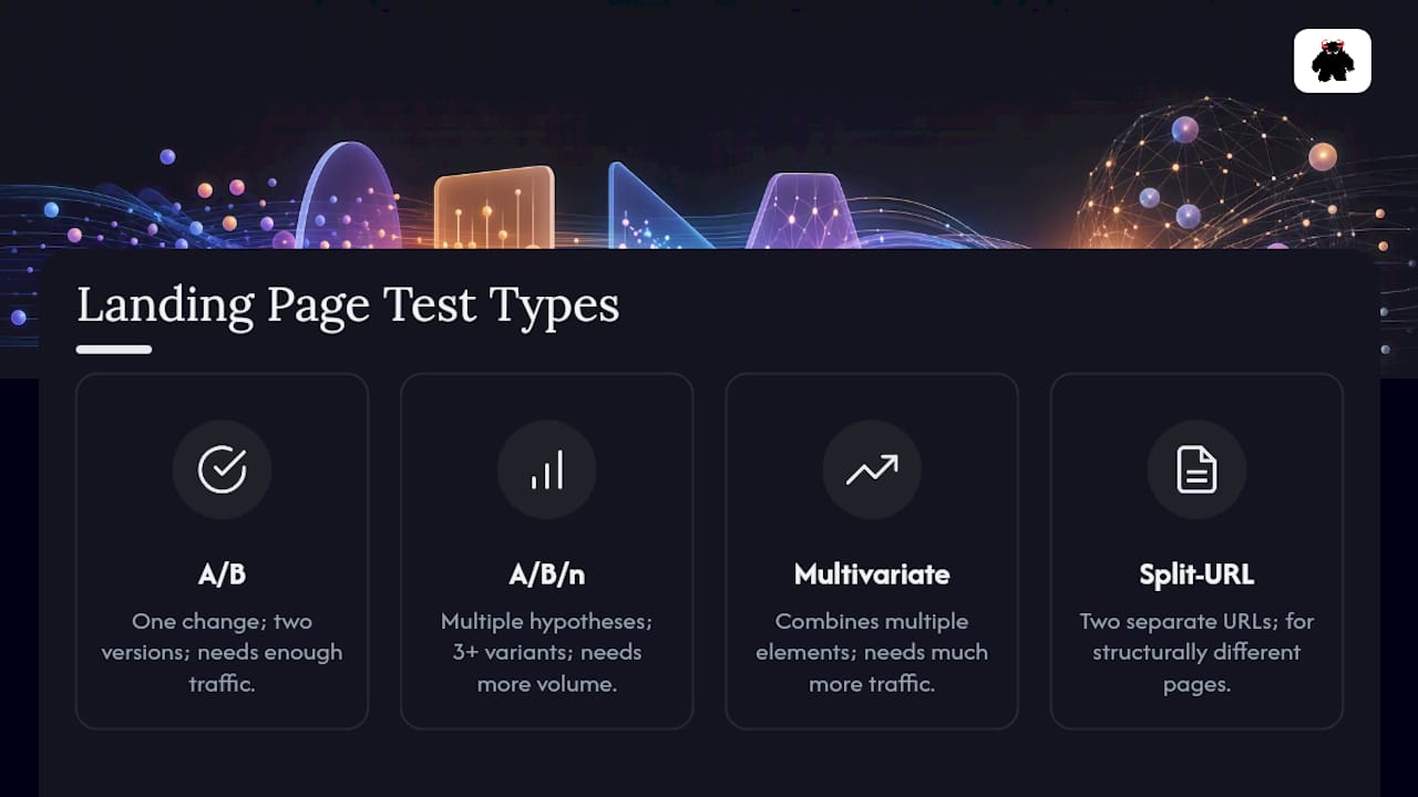 Comparison diagram of landing page test types