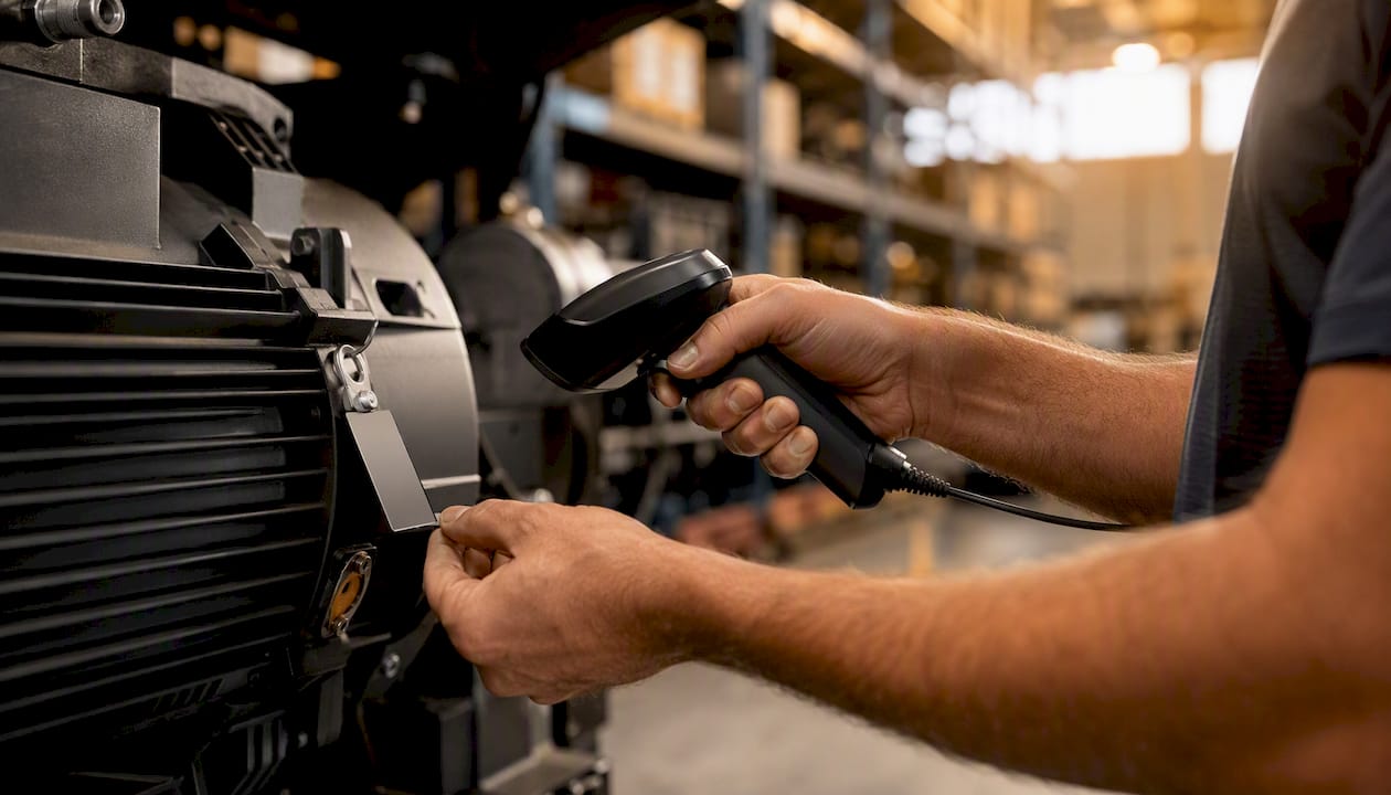 Hands scanning asset tags in equipment depot