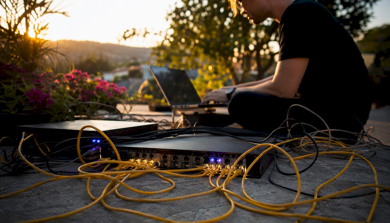 Glowing network cables representing data flow