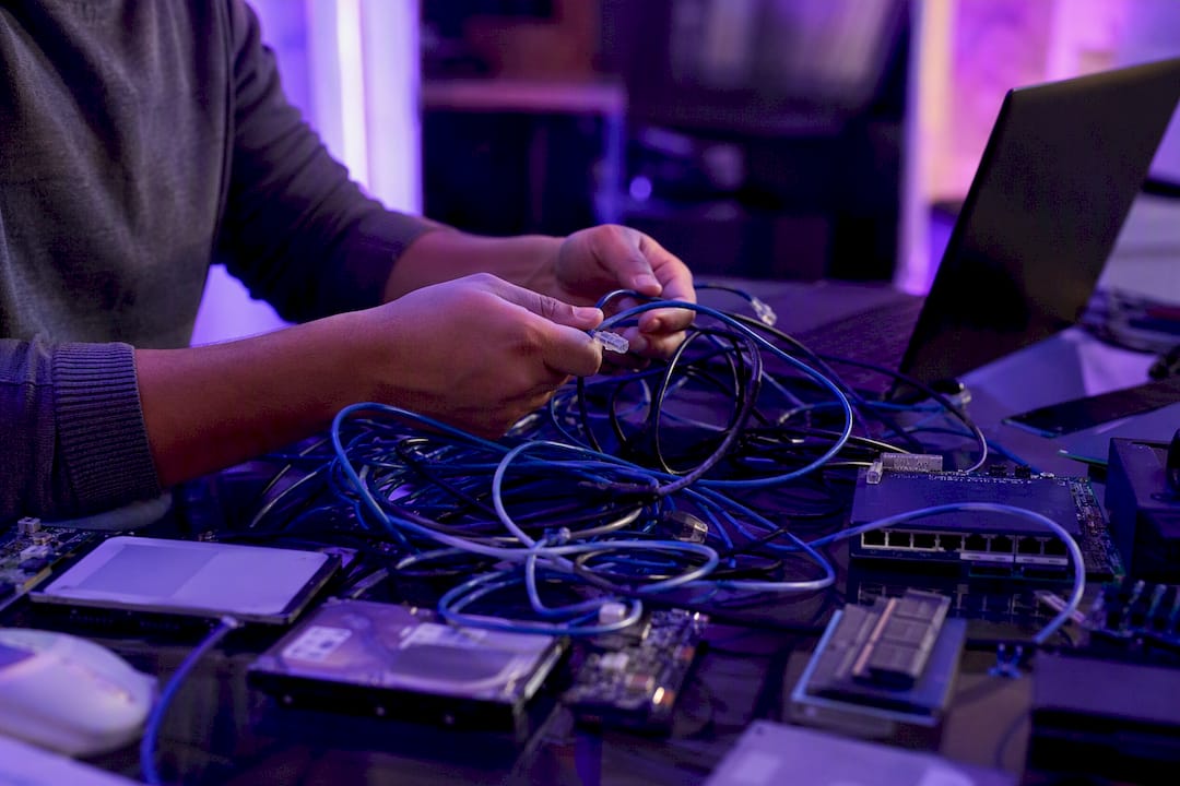 Hands wiring marketing system cables