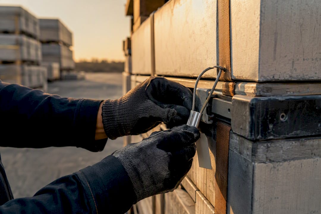 Hands sealing solar equipment crates