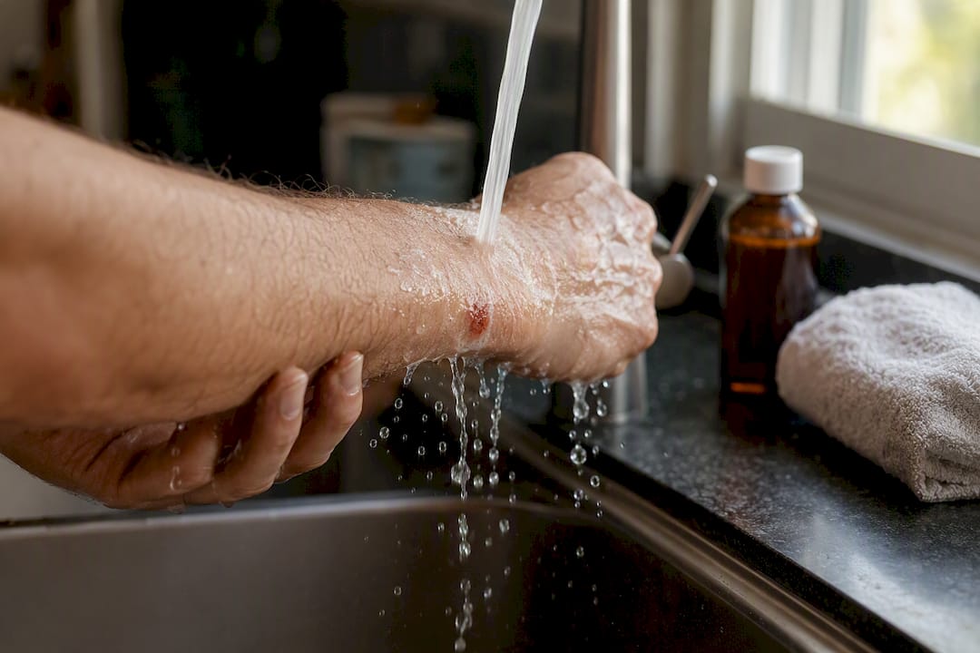 Washing animal bite wound with soap and water