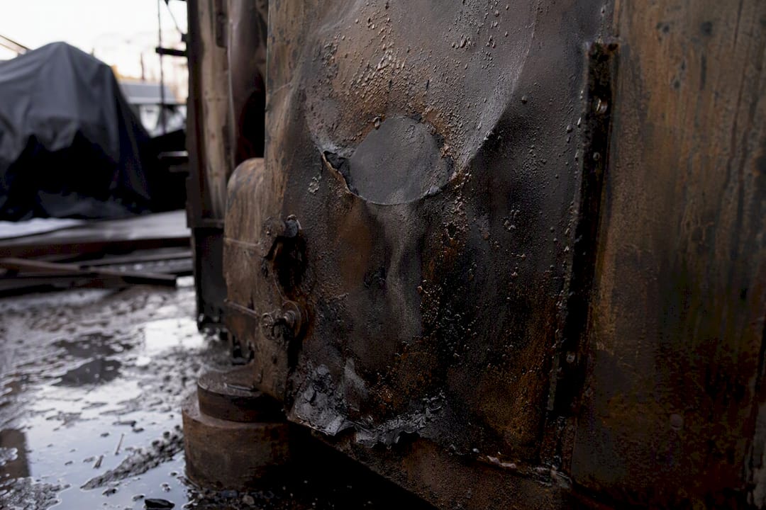 Damaged industrial equipment close-up outdoors