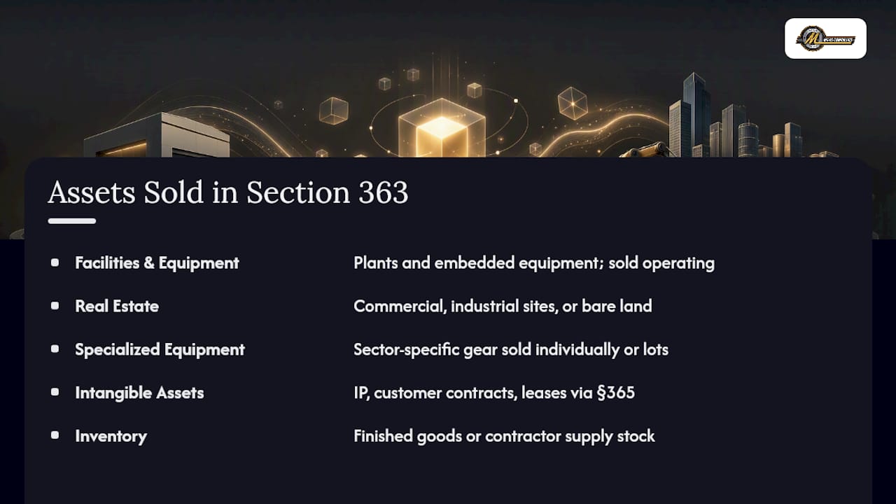 Diagram categorizing assets sold by Section 363 sales