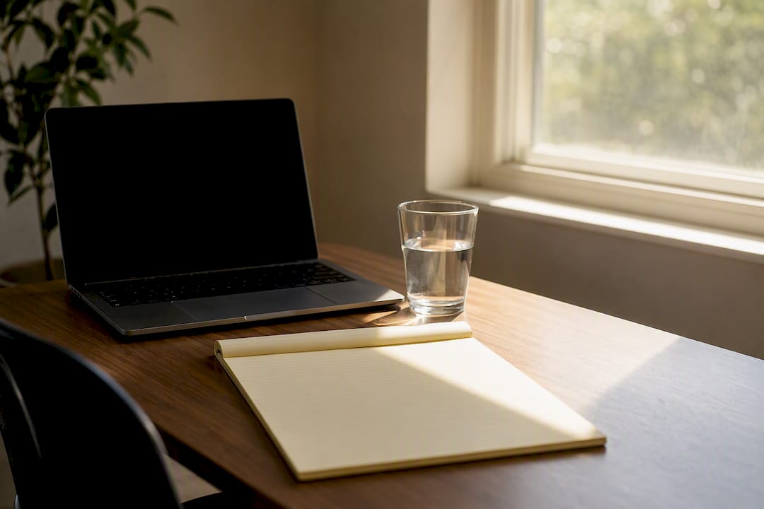 Neat home desk ready for telehealth intake