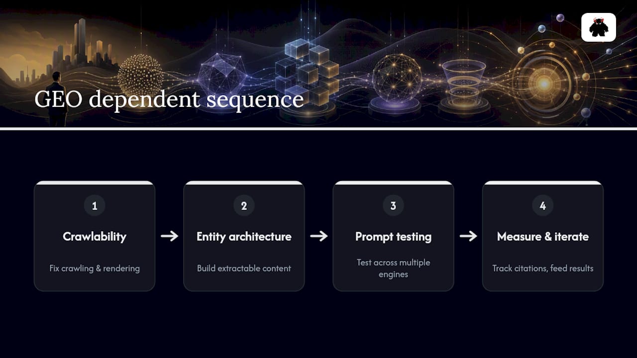 Sequential GEO infrastructure workflow