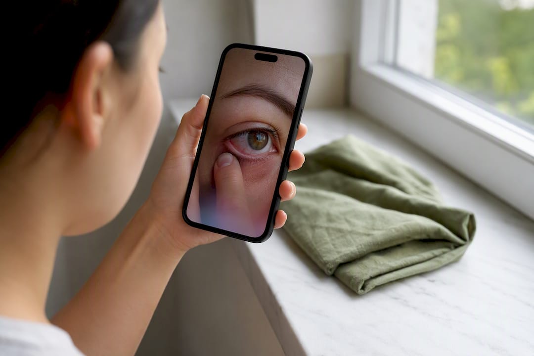 Patient photographing eye in daylight