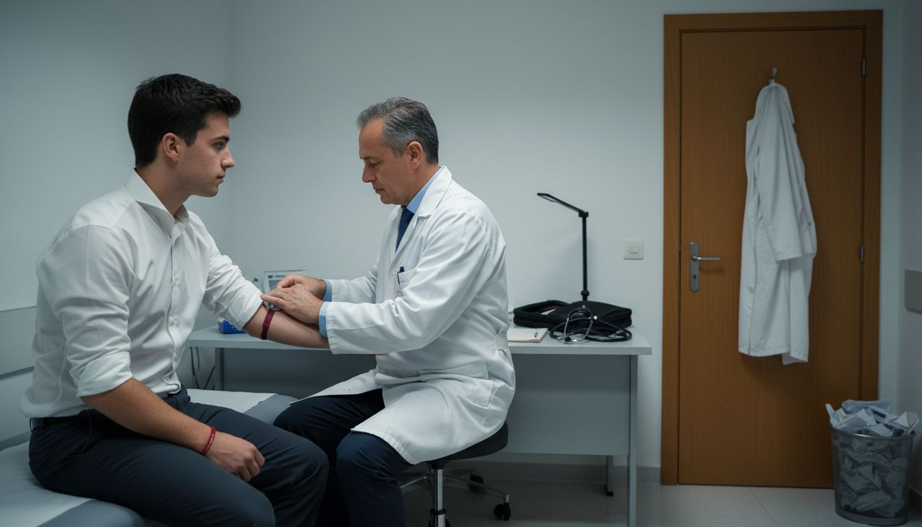 El médico realiza una evaluación cardiovascular al postulante