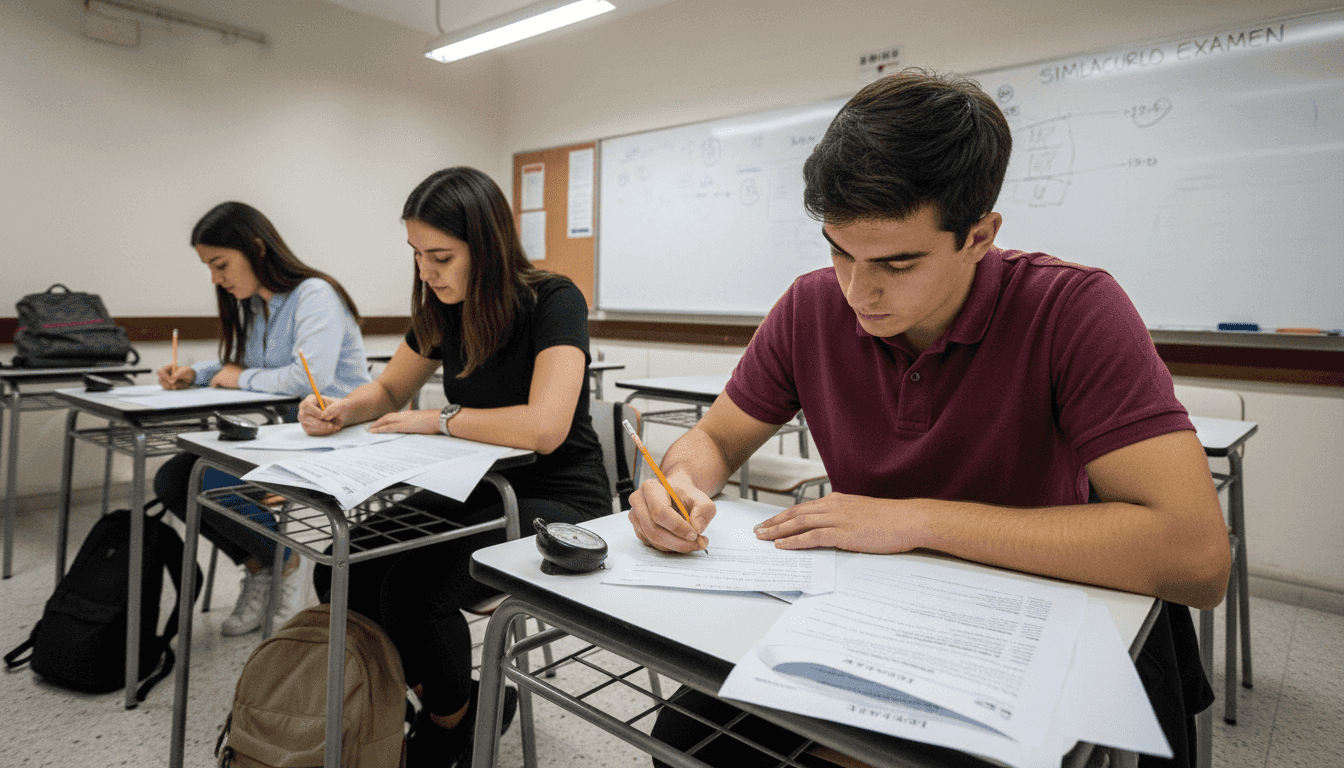 Grupo de alumnos practicando un simulacro de examen TCP cronometrado