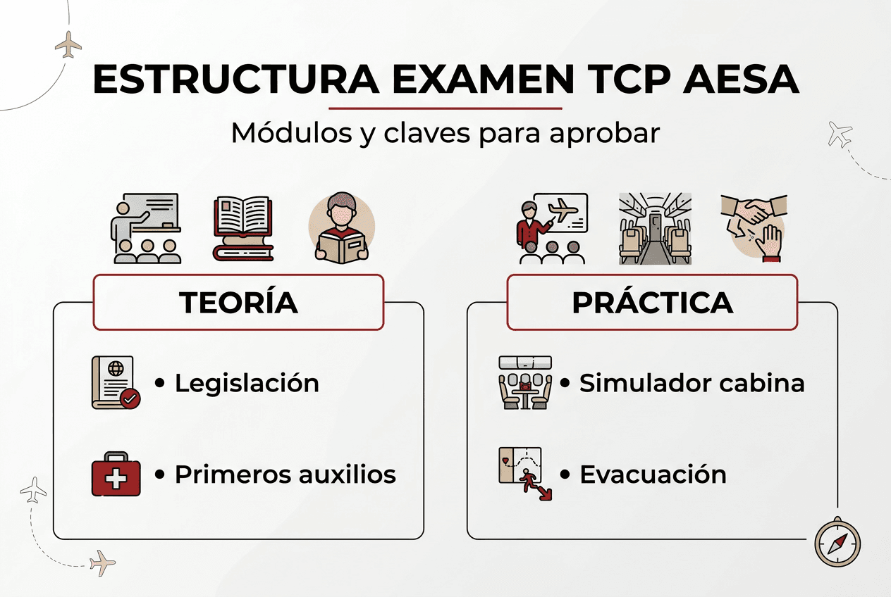 Infografía: estructura y puntos clave del examen TCP