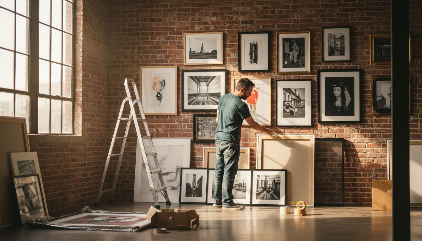 Artist prepares wall art in urban studio