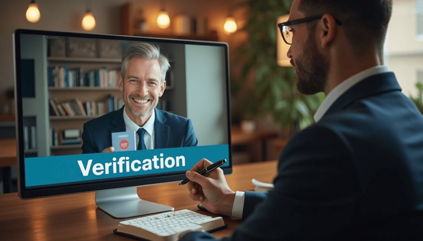 Notary commissioner verifying client ID on video call