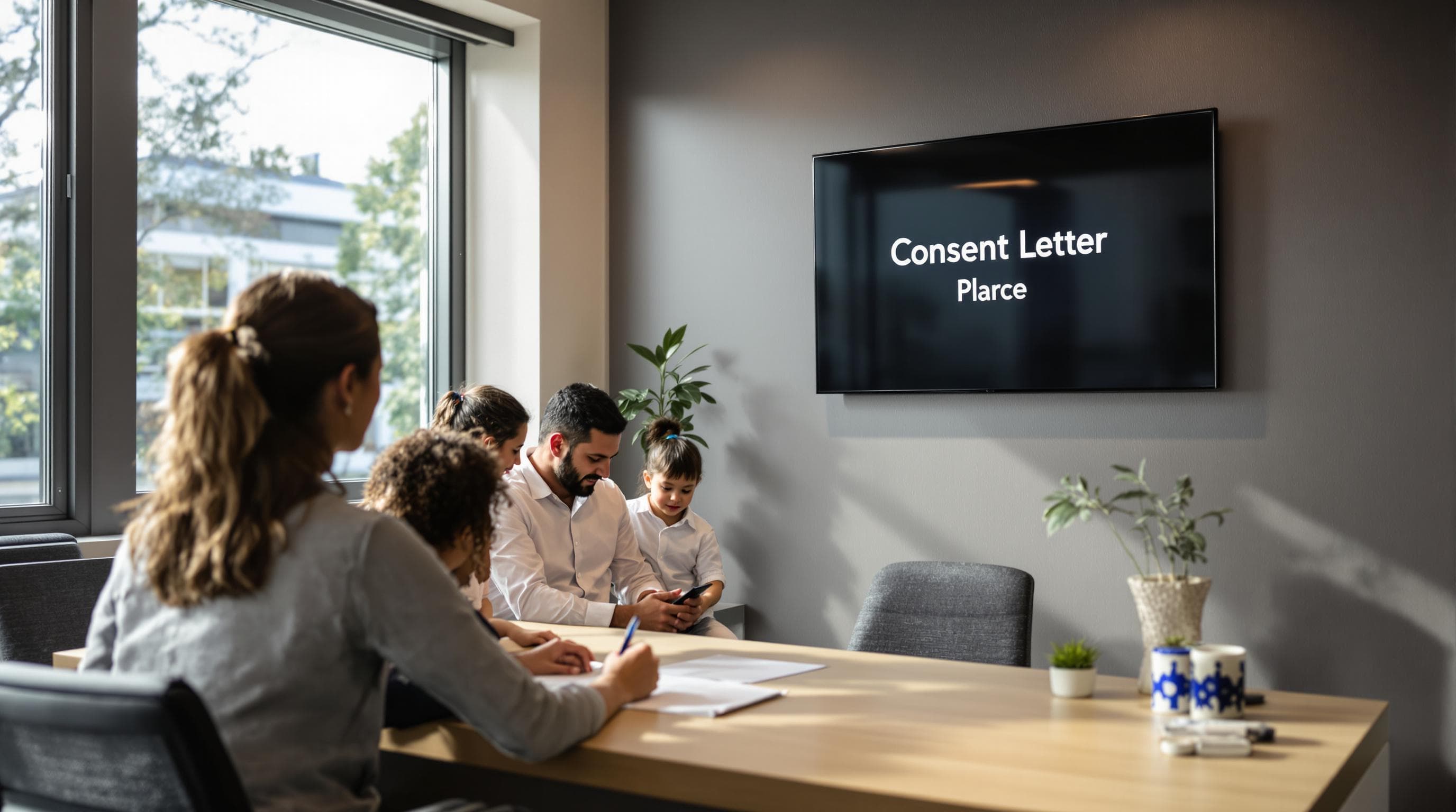 Ontario notary office with family signing consent letter