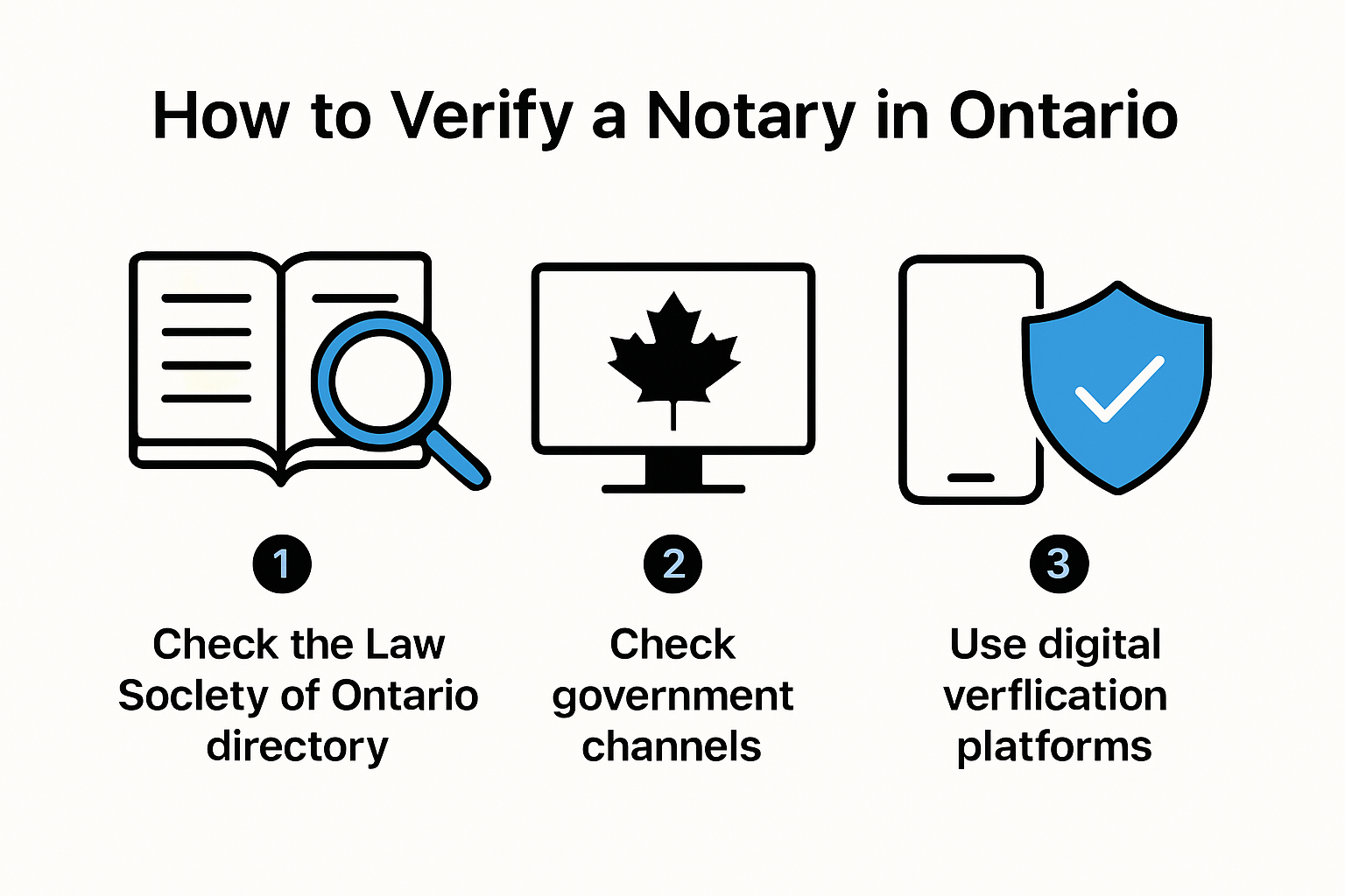 Infographic showing steps to verify notary in Ontario