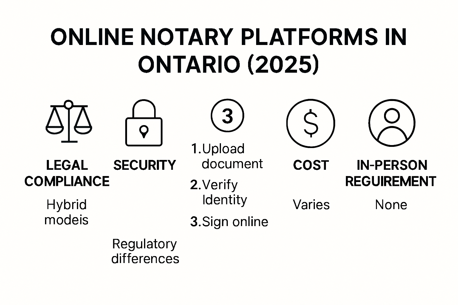 Visual comparison of Ontario online notary platforms features and regulations