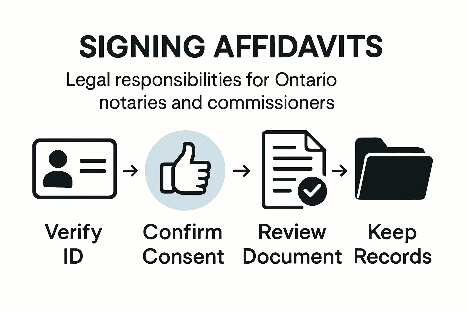 Infographic showing key steps notarizing affidavits Ontario