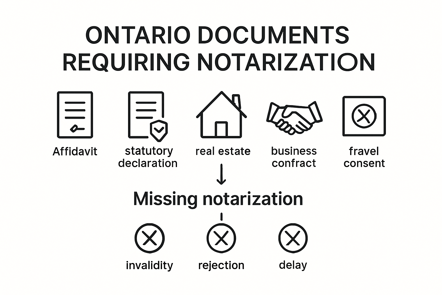 Infographic showing Ontario documents needing notarization