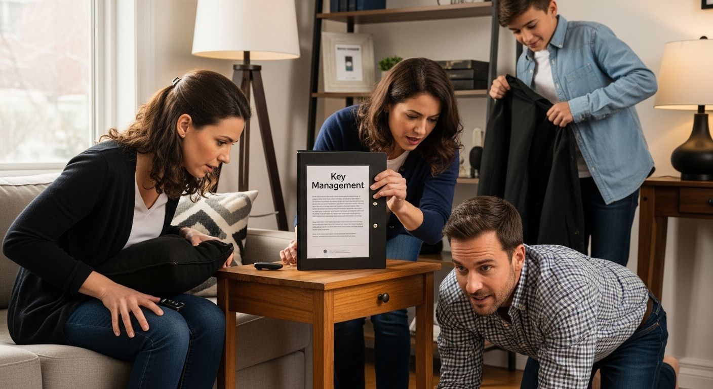 family searching car keys