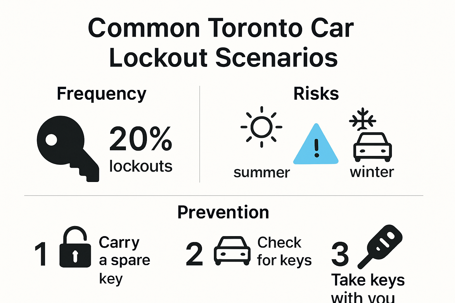 Infographic showing Toronto car lockout scenarios and prevention tips